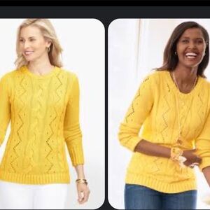 Talbots Yellow Cable Knit Crew Neck Sweater size large